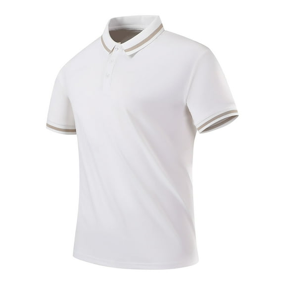 Men's Polo Shirts Casual Short Sleeve Button Shirts Classic Stripe Golf Polo Shirts Collared Work Shirts