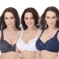 thumbnail image 1 of Curve Muse Plus Size Minimizer Underwire Unlined Bra with Embroidery Lace-3Pack-NAVY, WHITE, GRAY -34DDDD, 1 of 7