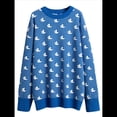 thumbnail image 3 of Suéter de Larga para Mujer, Suéteres Cortos de Gran Tamaño de Otoño, Tops de Punto con Cuello Redondo y Estampado de Velero Informal Azul L, 3 of 7