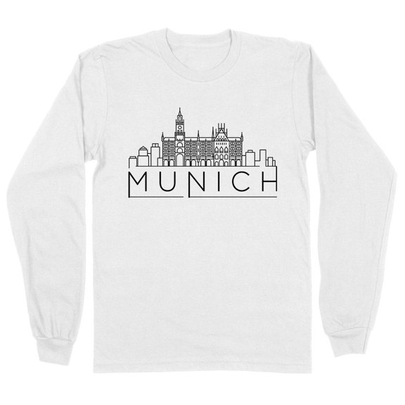 Skyline Munich Germany Long Sleeve Shirt Unisex Large White
