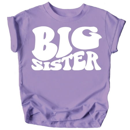 

Olive Loves Apple Big Sister Retro Wavy Matching Sibling Shirts Purple Shirt 3T