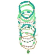 LONGYTONG 10 Pcs Four Leaf Bracelet St Patrick's Day Jewelry Gift Women Wrist Birthday Present Polymer Clay Miss