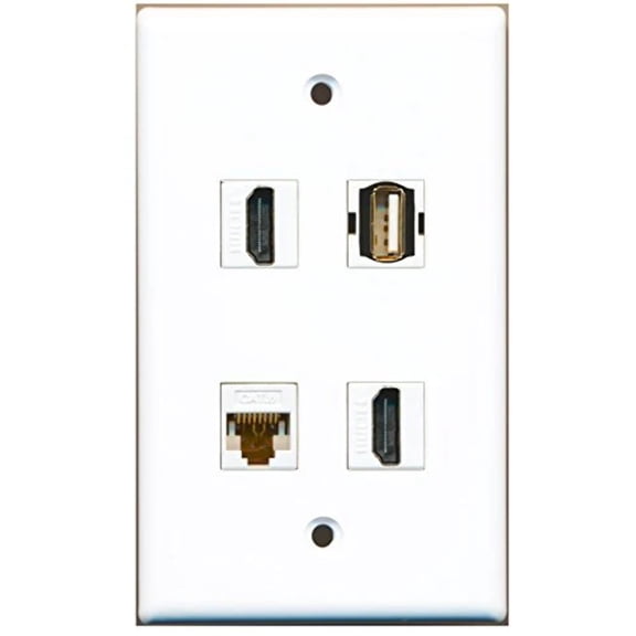 RiteAV - 2 Port HDMI 1 Port USB A-A 1 Port Cat6 Ethernet White Wall Plate