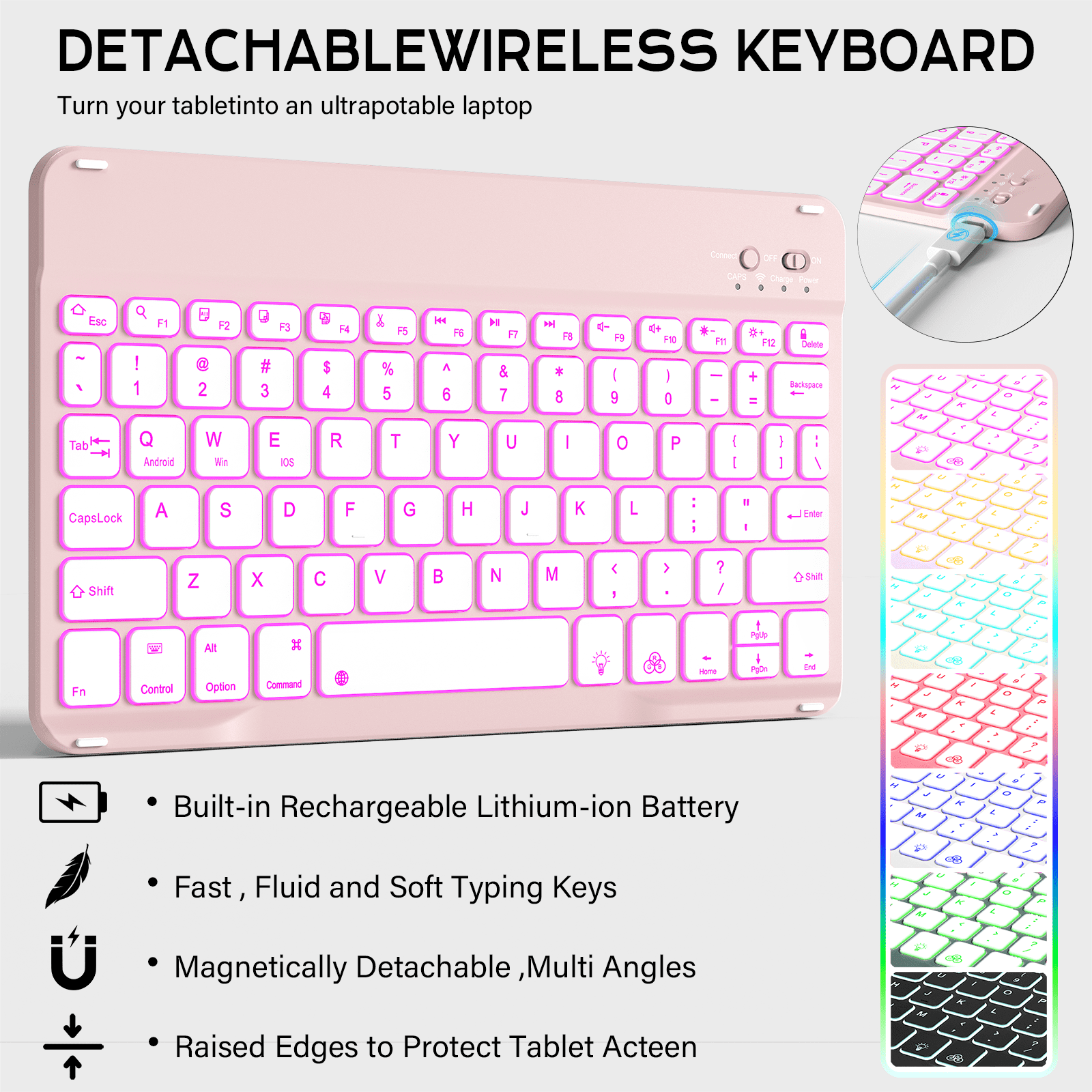 Kenke Keyboard Case for iPad Air 11-inch M3/M2 (2025/2024), iPad Air 5th/4th Generation (2022/2020) - with Pencil Holder,7 Colors Backlit Keyboard,Wireless Detachable Keyboard Cover,(Pink)