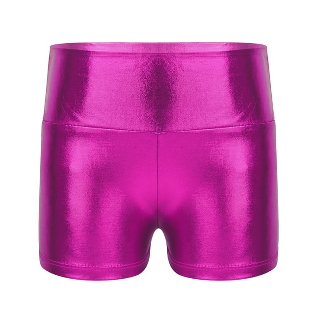 TiaoBug Kids Girls Metallic Shiny Stretch High Waisted Athletic Booty Dance Shorts Rose 6