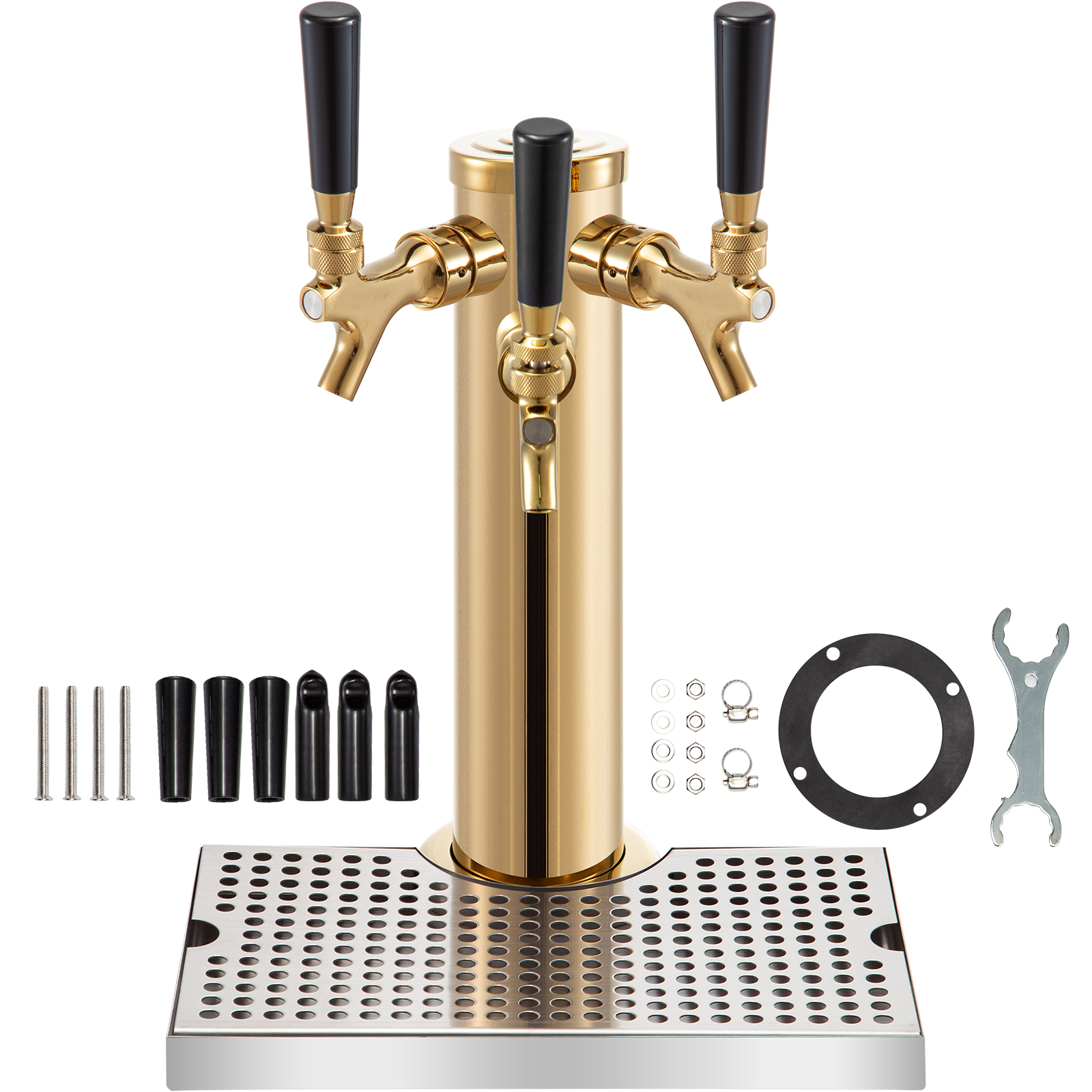 VEVOR Beer Tower Triple Faucet Kegerator Tower PVD Coated Stainless Steel Draft Beer Tower with