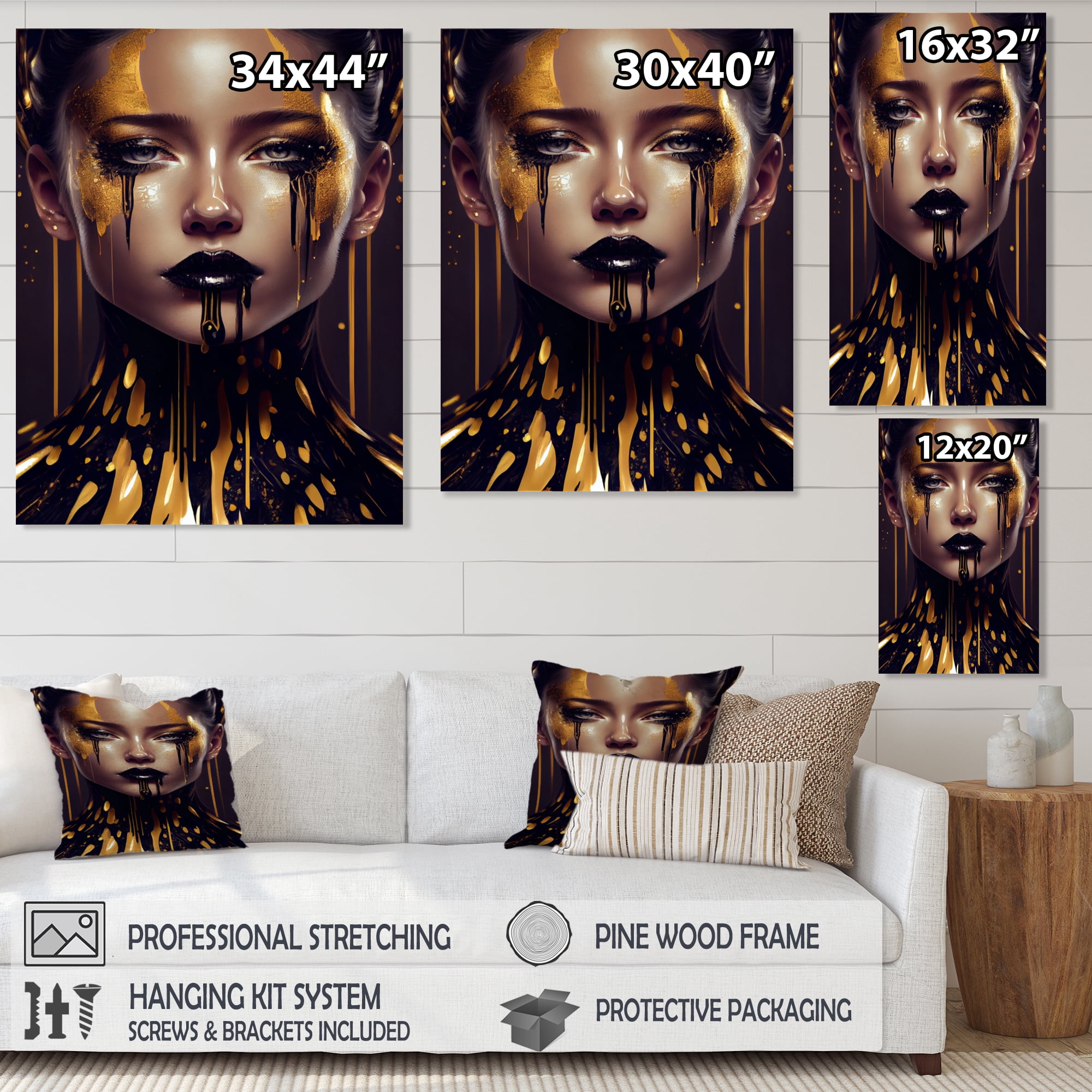 Designart Sensual Liquid Gold Woman VI Canvas Wall Art