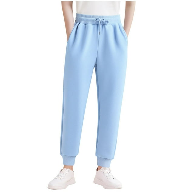 Girls Joggers Sweatpants Winter Warm Fleece Lined Jogger Pants with Drawstring Elastic Waist Solid Color Workout Running Sports Track Pants