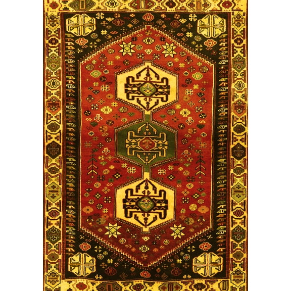 Ahgly Company Machine Washable Indoor Rectangle Persian Yellow Traditional Area Rugs, 5' x 7'