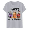 thumbnail image 3 of Happy Hallothanksmas Halloween Thanksgiving Christmas Tshirts Women 2025 Short Sleeve Crewneck Graphic Shirts for Women, 3 of 5