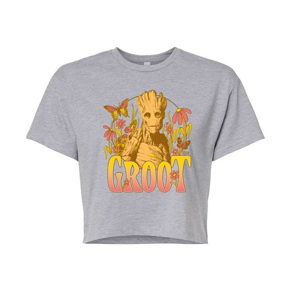 Marvel Guardians of the Galaxy - Groot Florals - Juniors Cropped Graphic T-Shirt