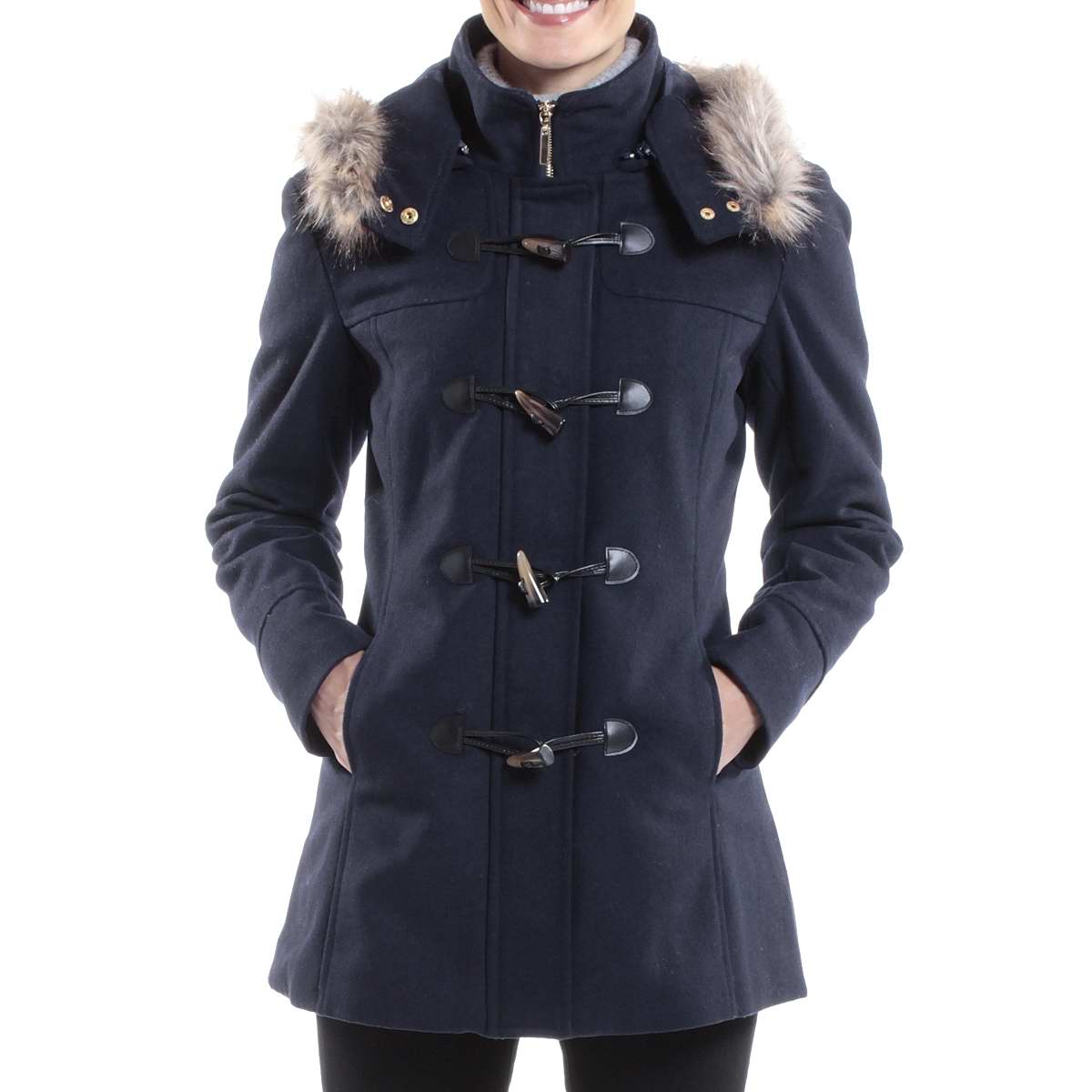 Alpine Swiss Duffy Womens Wool Coat Faux Fur Trim Hooded Parka Jacket - image 5 of 8