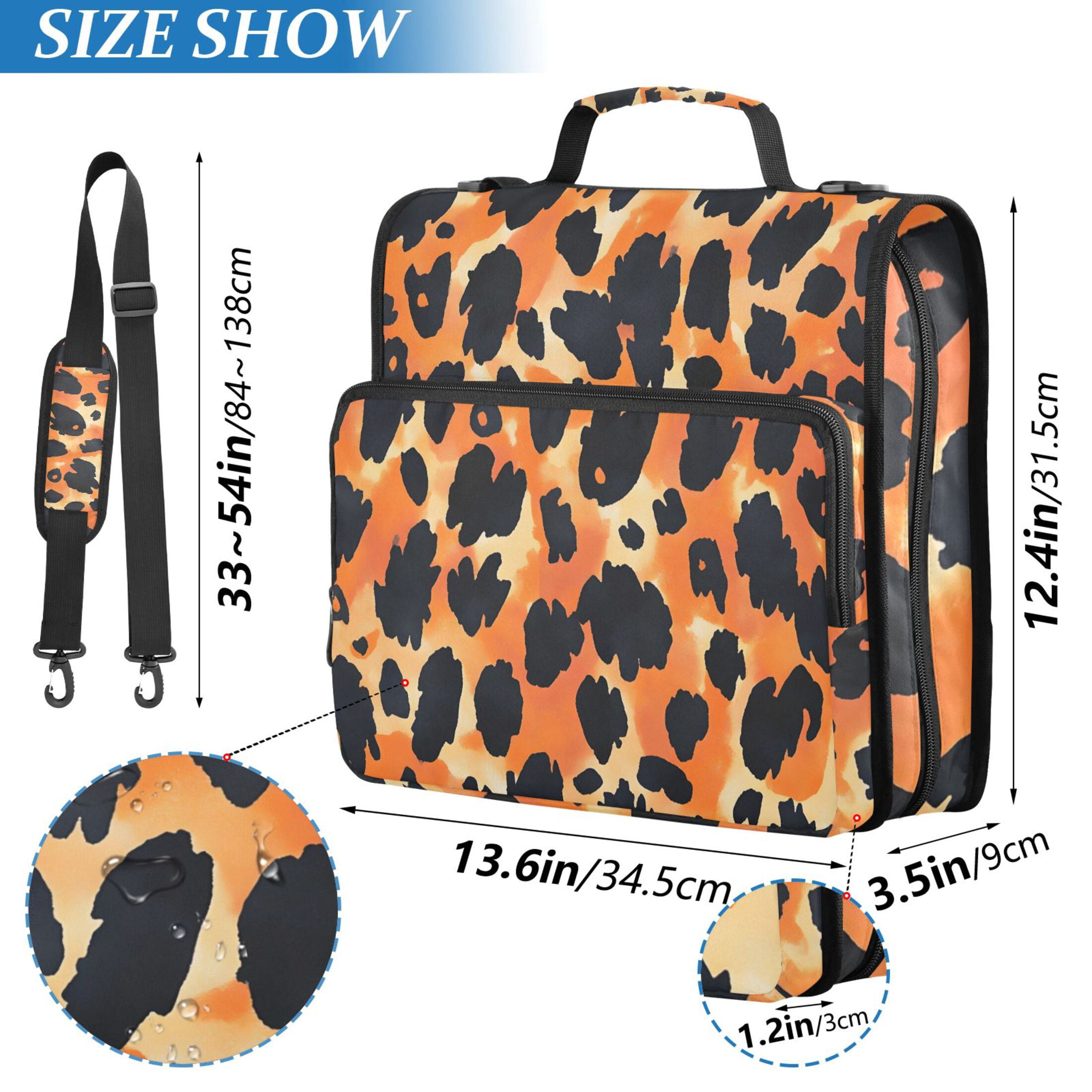 3 Ring Zipper Binder with Shoulder Strap Waterproof Trapper Keeper 2 Inch D-Ring 500 Sheets Capacity Orange Black Spots