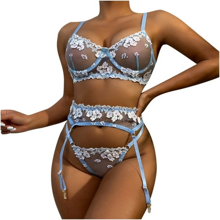 

Women Exquisite Mesh Embroidery Lingerie Bra+Garter+Briefs Set Babydoll Cut-Out Sleepwear women s underwear womens briefs sexy underwear