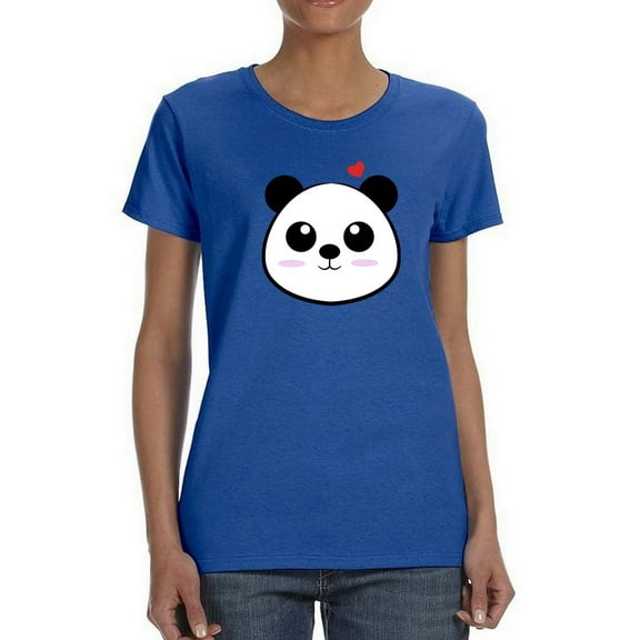Cute Panda Medium Front Graphic Hearts Around Women Royal Blue T-Shirt, Female Medium