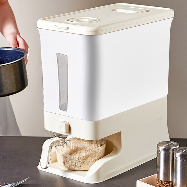 RKSTN storage jar Rice Bucket Box Household Sealed Large Capacity Insect Proof Dampness-proof Flour Miscellaneous Grains Press Storage Tank One Click Grain Release With Rice Cup