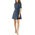 thumbnail image 2 of INSPIRE CHIC Women's Casual Short Sleeve Solid Color Button Down Shirt Dress XS Navy Blue, 2 of 6