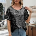 thumbnail image 2 of Womens Shirts Sequin Shirt Black Short Sleeve Sparkly Top Shiny Tops Evening Tops Holiday Tops for Women Dressy Sparkly, 2 of 5