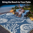thumbnail image 3 of SIXHOME 8'x10' Waterproof Reversible Outdoor Rug with LED Strip Lights, Coastal Ocean-Inspired Patio Rug, Lightweight Woven Plastic Carpet for RV, Camping, Deck & Balcony, Blue, 3 of 7