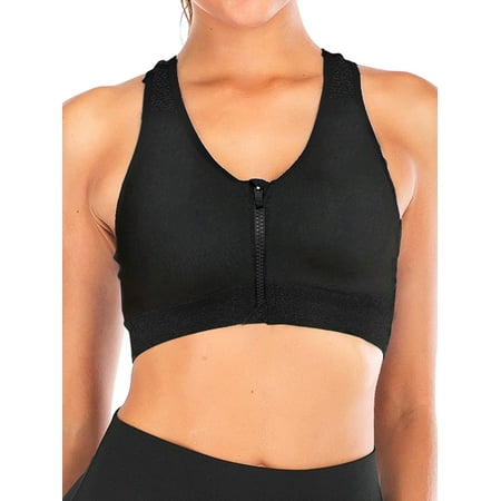 FANNYC Womens Seamless Sports Bra Push-Up Padded Strappy Racerback Workout Fitness Tank Top Front Zipper Close Sports Bras High Impact Yoga Bras Size S-2XL