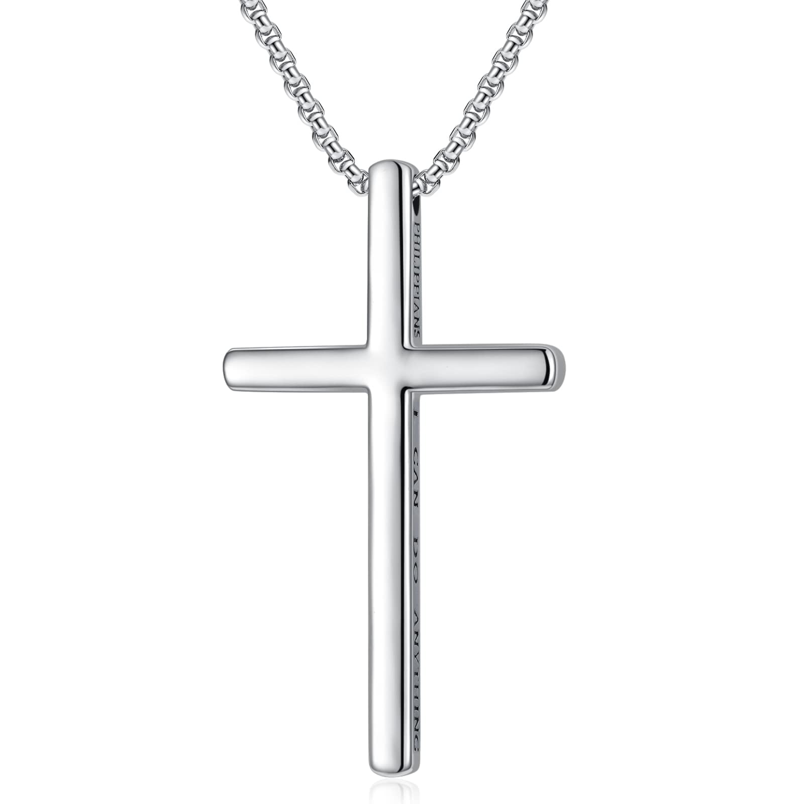 Large Sterling Silver Cross Necklace for Men Delicate Texture Crucifix