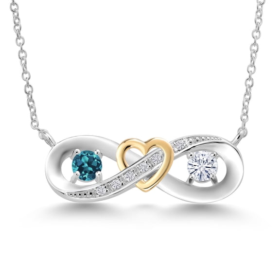 925 Silver and 10K Yellow Gold Two-Tone Heart Interlocking Infinity Symbol Lab Grown Diamond Pendant Necklace for Women with 18 inch Chain Topaz Moissanite Near Colorless (GH) (0.62 Cttw)