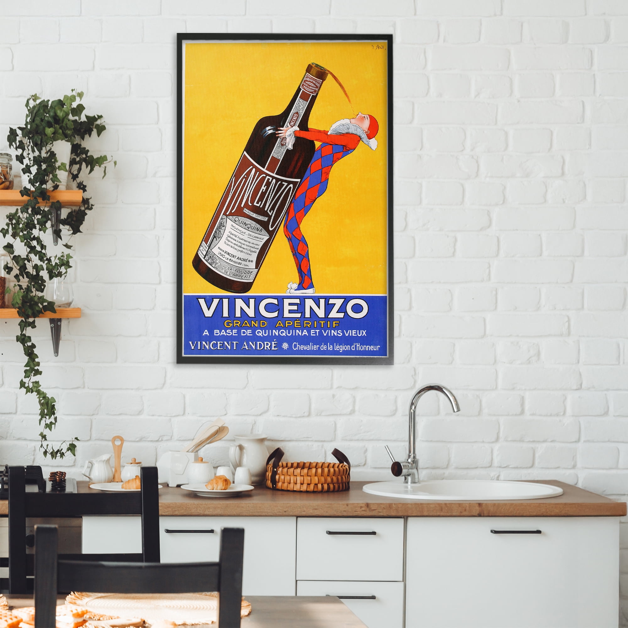 Stupell Industries Vincenzo Vintage Wine Black Framed Giclee Art, design by Vintage Posters