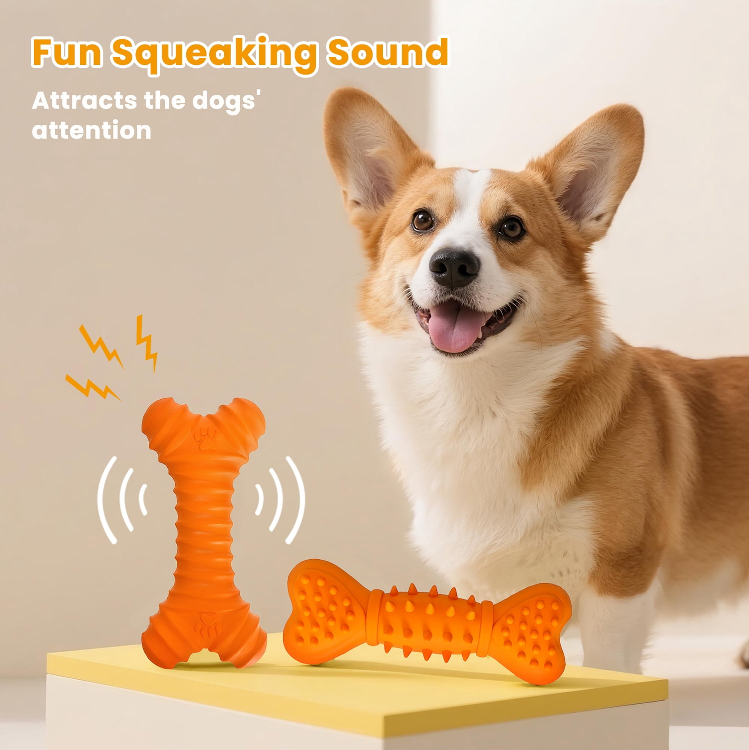 Dog Toy for Aggressive Chewers, Interactive Rubber Bone Dog Chew SqueakerToys for Large Dogs Teeth Cleaning (2 pack)
