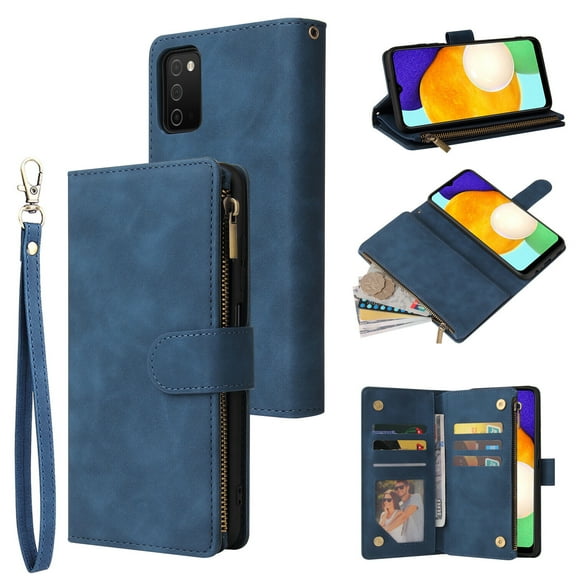 Case for Samsung Galaxy A03S Leather Magnetic Handbag Zipper Pocket Cover Wrist Strap