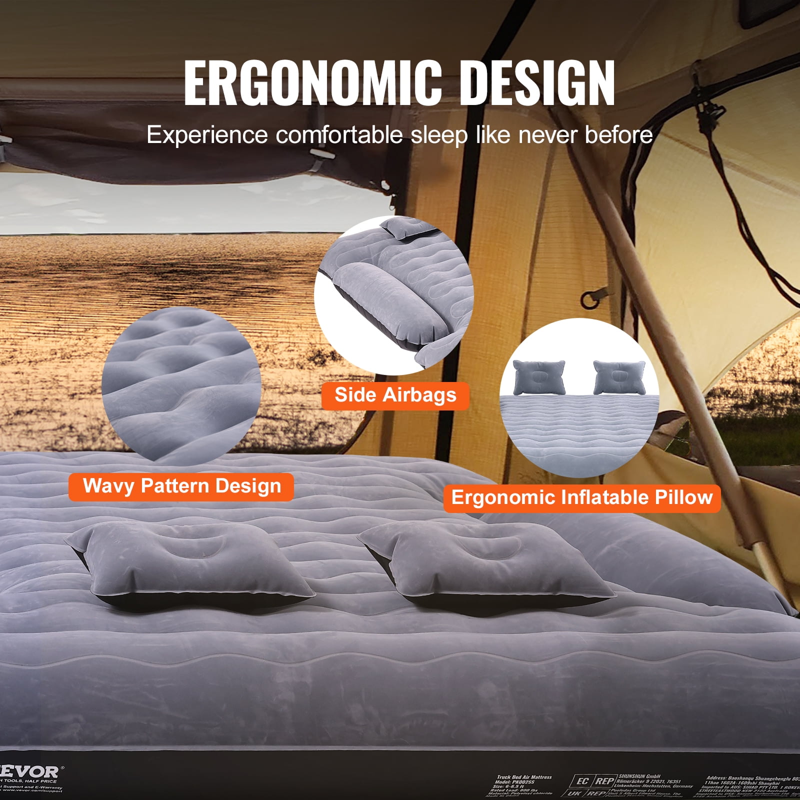 SKYSHALO Truck Bed Air Mattress 9.45 inches Waterproof Inflatable with 12V Pump, 6-6.5 ft