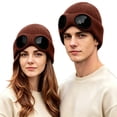 thumbnail image 3 of Beanie with Goggle Knitted Ski Hat Boggle Fall Outfits for Man & Women, 3 of 6