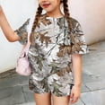 thumbnail image 5 of Grblisyd Girls 2 Piece Summer Outfit Maple Leaf Print Short Sleeve Crew Neck Camo Tops and Elastic Waist Shorts Sweatsuits Size 8, 5 of 6