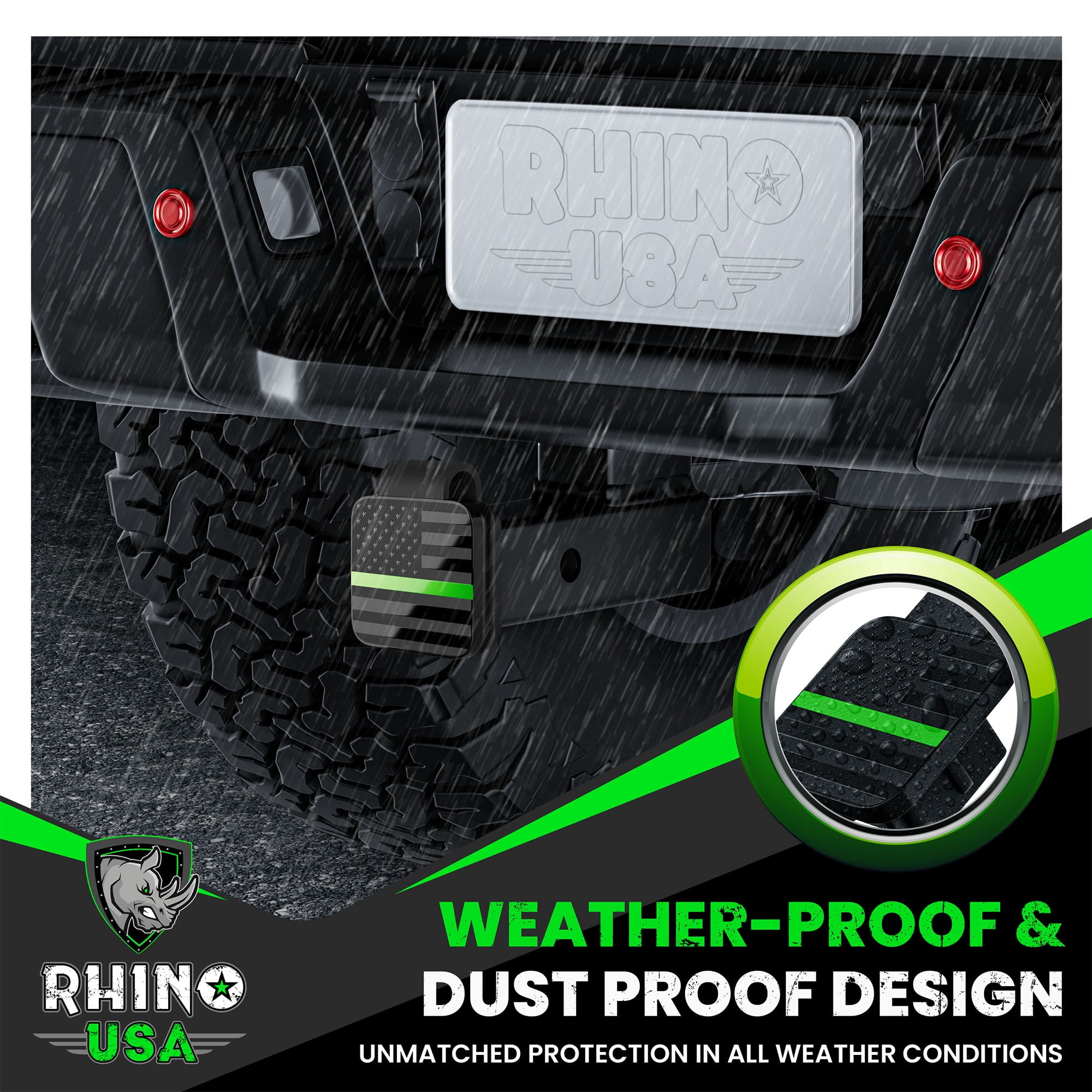 Rhino USA American Flag Trailer Hitch Cover for 2 Inch Receivers - Protects Tow Hitch Covers From Dust, Water, Mud and Snow - Ultimate Hitch Covers for Trucks, Jeep, Tacoma, Ford, GMC & more!