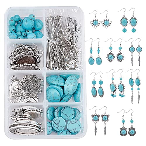 DIY 10Pairs Turquoise Bead Earrings Making Kit Alloy Enamel Leaf Pendants  Charms with Turquoise Beads Eye Pin & Earring Hooks for DIY Earring  Jewelery
