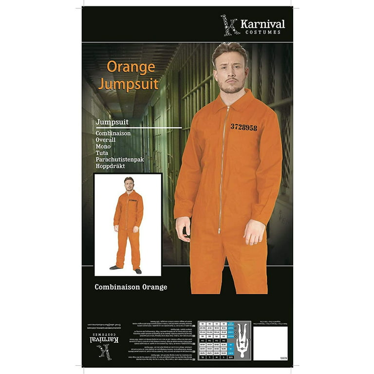 Orange Prisoner Jumpsuit for Adult Men Halloween Party Costume, Jail Inmate  Convict Cosplay, Size L Large