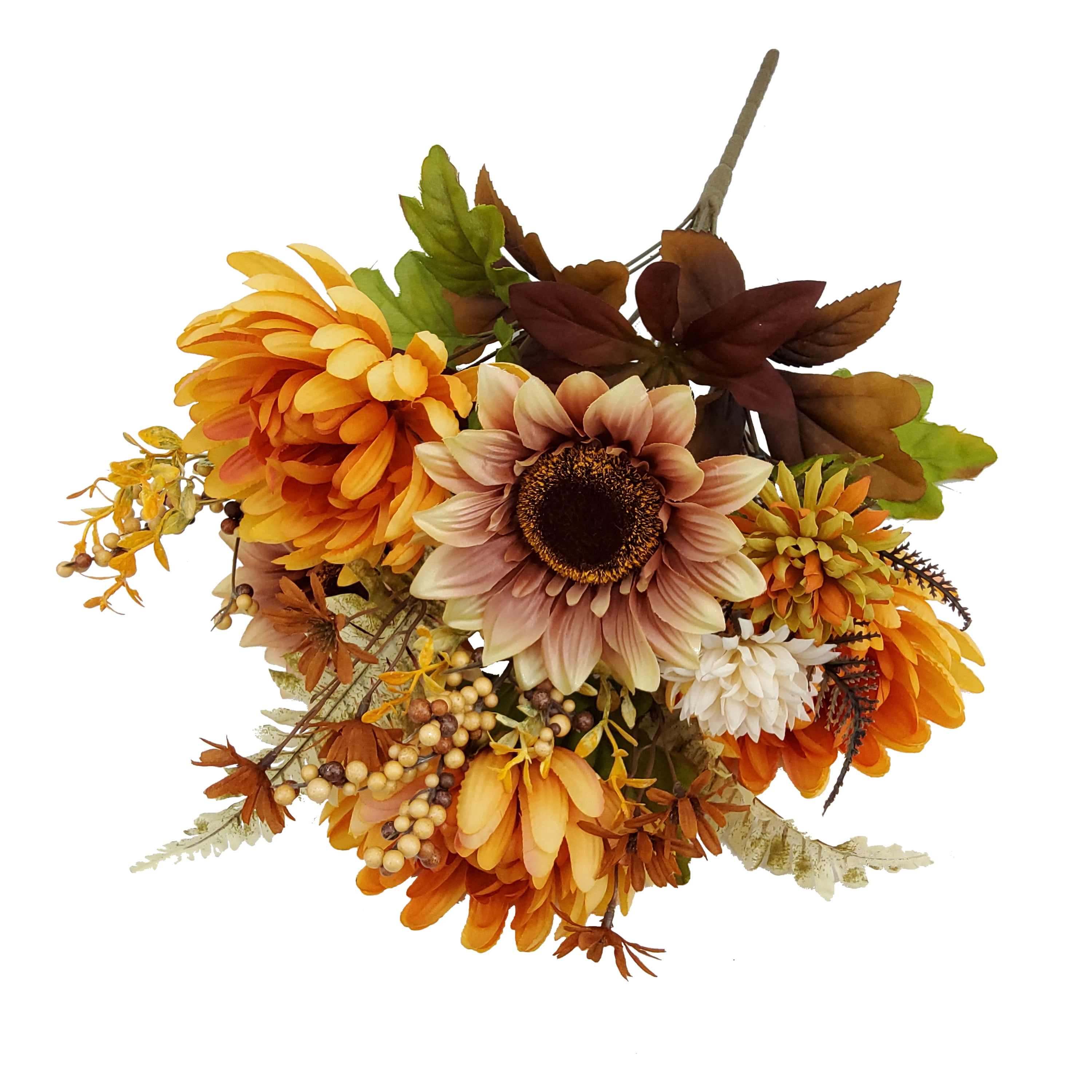 Mainstays 18.5 in Indoor Artificial Mum and Sunflower Mixed Bouquet, Orange