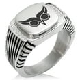 thumbnail image 1 of Stainless Steel Athena Greek Goddess of Wisdom CZ Ribbed Needle Stripe Pattern Biker Style Polished Ring, 1 of 1