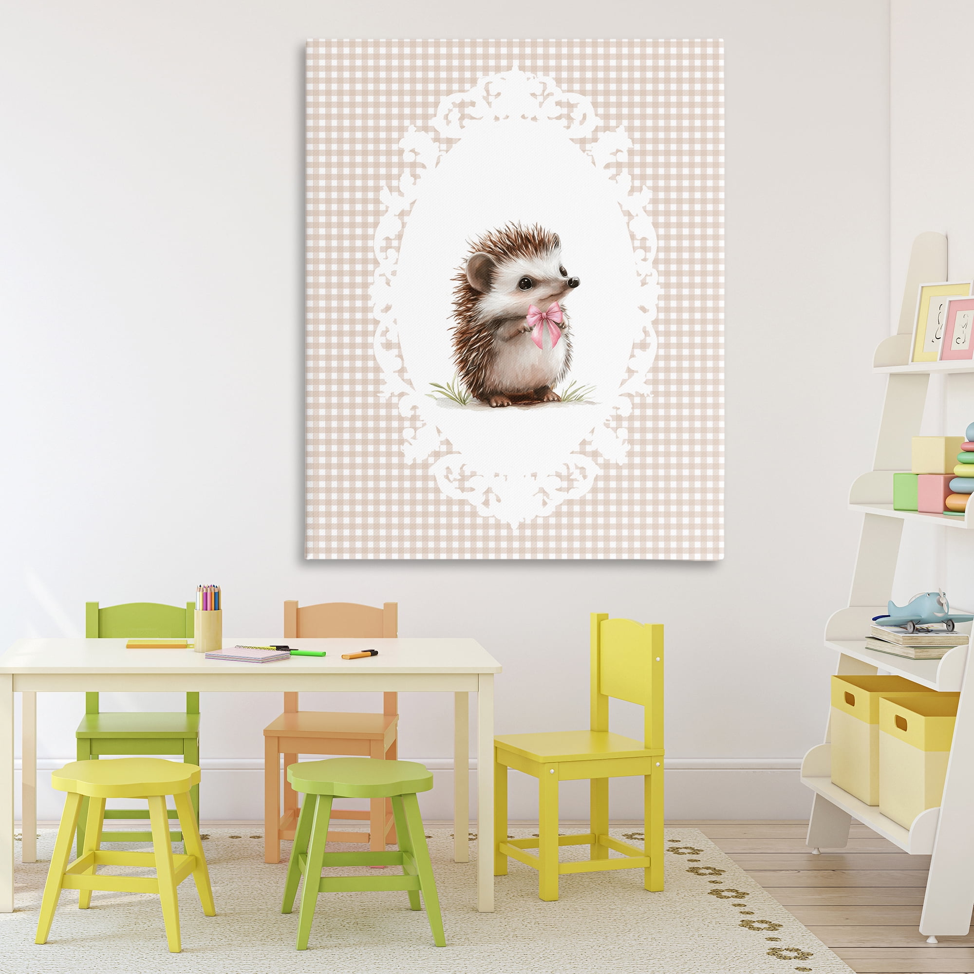 Stupell Industries Vintage Bow Hedgehog on Gingham Canvas Wall Art, design by Christine Simpson Art