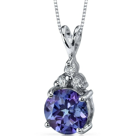 PEORA Simulated Alexandrite Pendant Necklace for Women 925 Sterling Silver, Color-Changing 2.50 Carats Round Shape 8mm, with 18 inch Chain