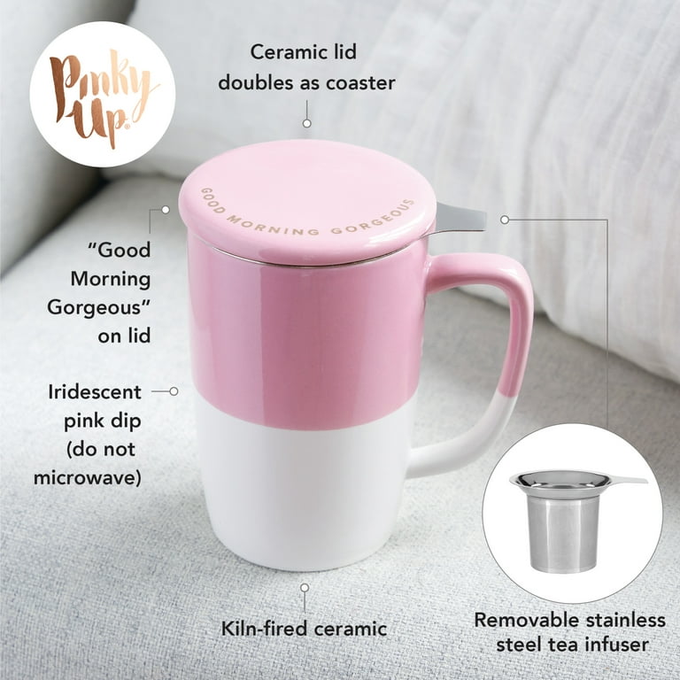 Pinky Up Delia Pink Ceramic Tea Mug and Infuser, Loose Leaf Tea
