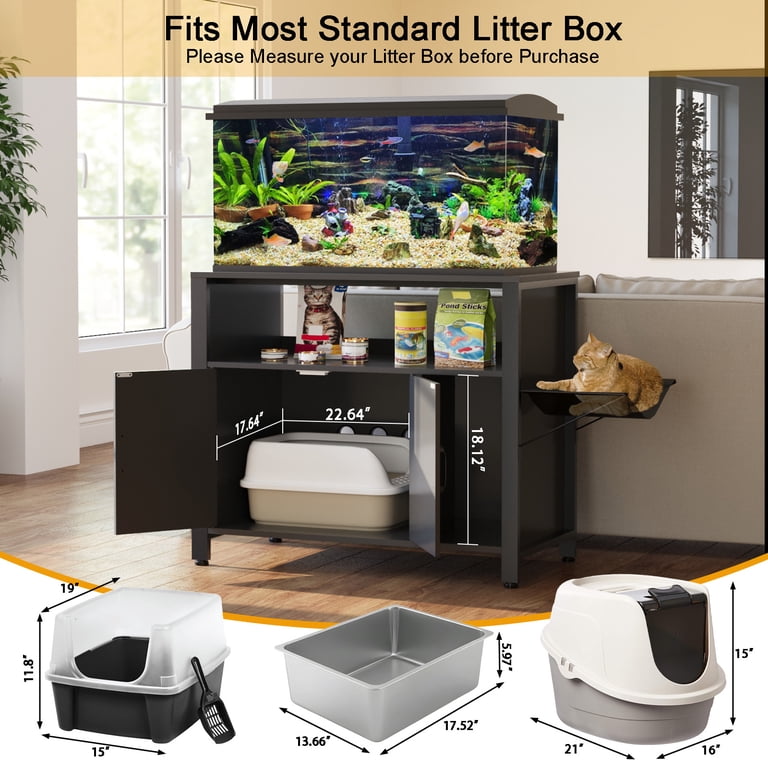 black box clean fish tank GDLF 40-50 Gallon Fish Tank Stand with Hidden Litter Box Cabinet and Cat Perch,36.6
