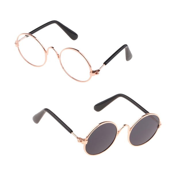 2 Pares Gafas Retro para Muñecas Gafas para Muñeca BJD Accesorios Metálicos para Muñeca Bola Articulada Estilo 1/6 Adecuado para Blythe Juegos de Negro y claro
