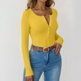 thumbnail image 6 of Long Sleeve Shirts for Women Henley Button Down Tops Ribbed Knit Slim Fit Fall Basic Tee 2025 Casual Trendy Clothes Yellow L, 6 of 6