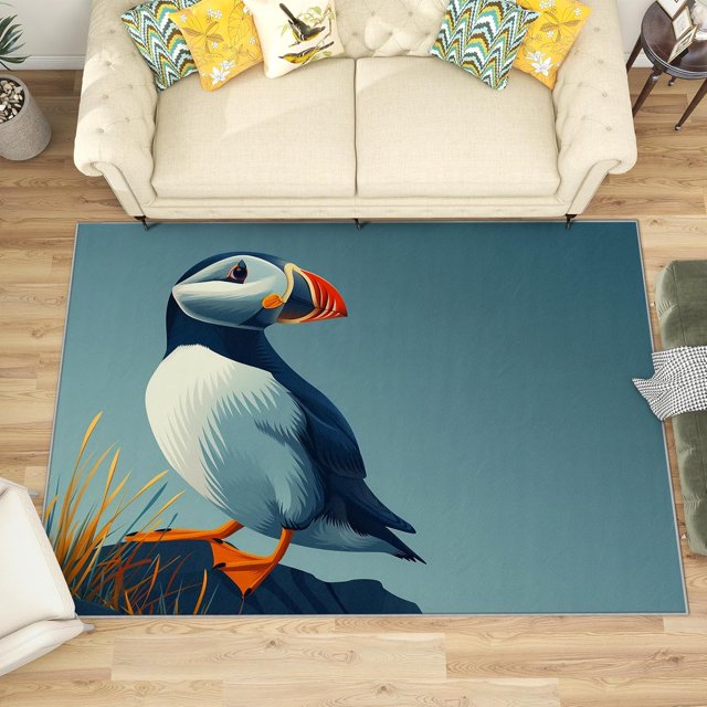2x3 Rug, Puffin Door Mat Washable Non Slip Soft for Entryway, Cute Bird Animal Rug, Bird Lover Carpet, Puffin Home Decor & Gifts
