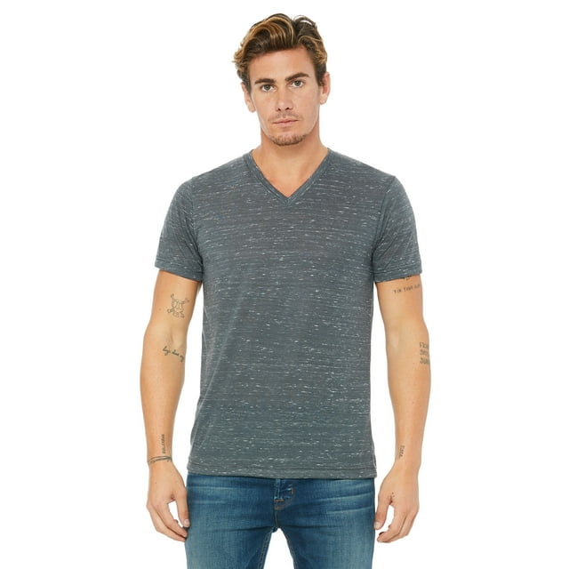 BELLA+CANVAS T-Shirt Jersey à Col en V pour Homme, TP, Marbre Charbon