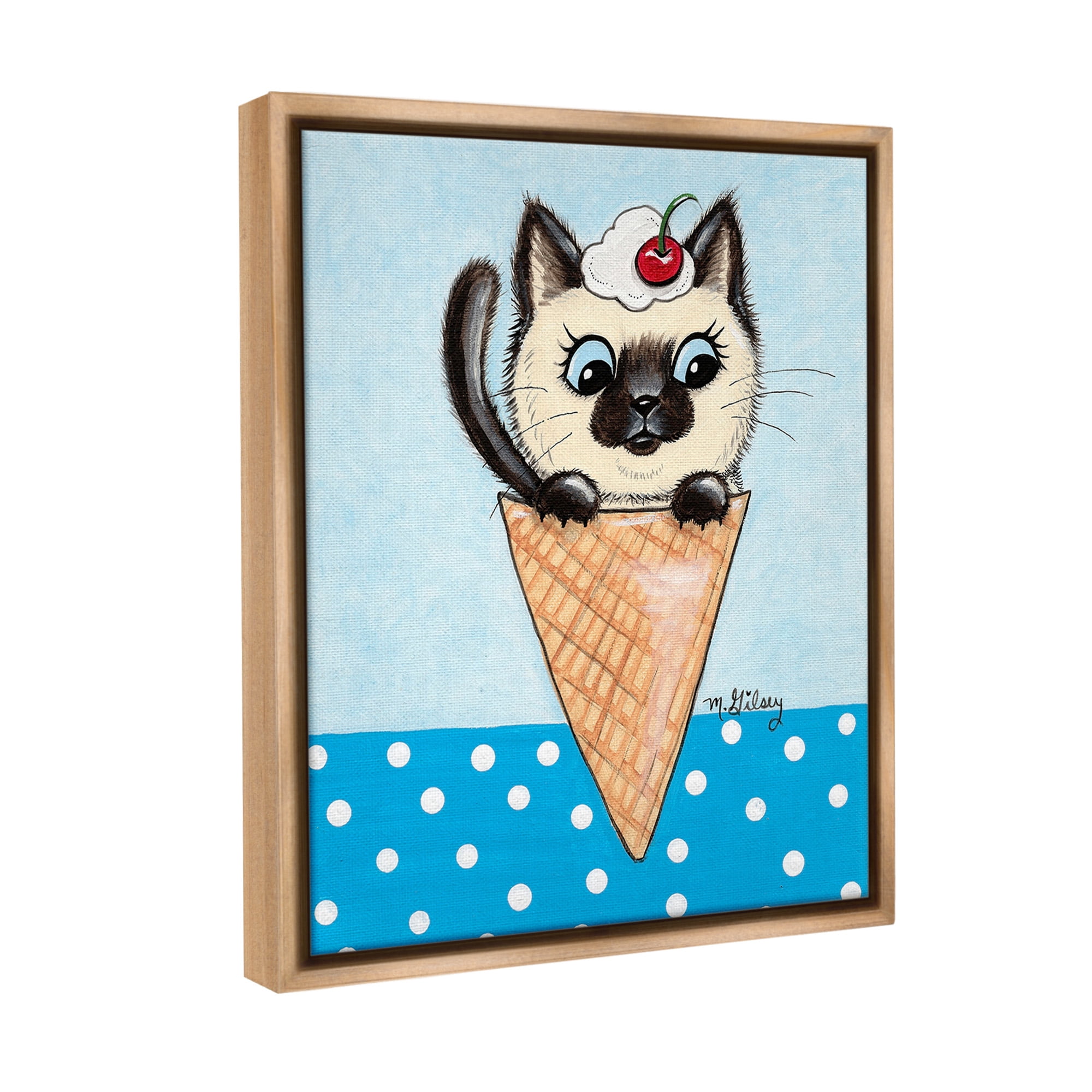 Stupell Industries Kitten Sundae Cone Animals & Insects Painting Brown Floater Framed Canvas Art Print Wall Art, 17 x 21