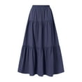 thumbnail image 6 of Jinhomg Womens Flowy Skirts Casual Solid Tiered Maxi Skirts Lightweight Comfy Elastic Drawstring Waist Pleated Skirts 2025 Fashion Vacation Boho Beach Skirts Navy XL, 6 of 7