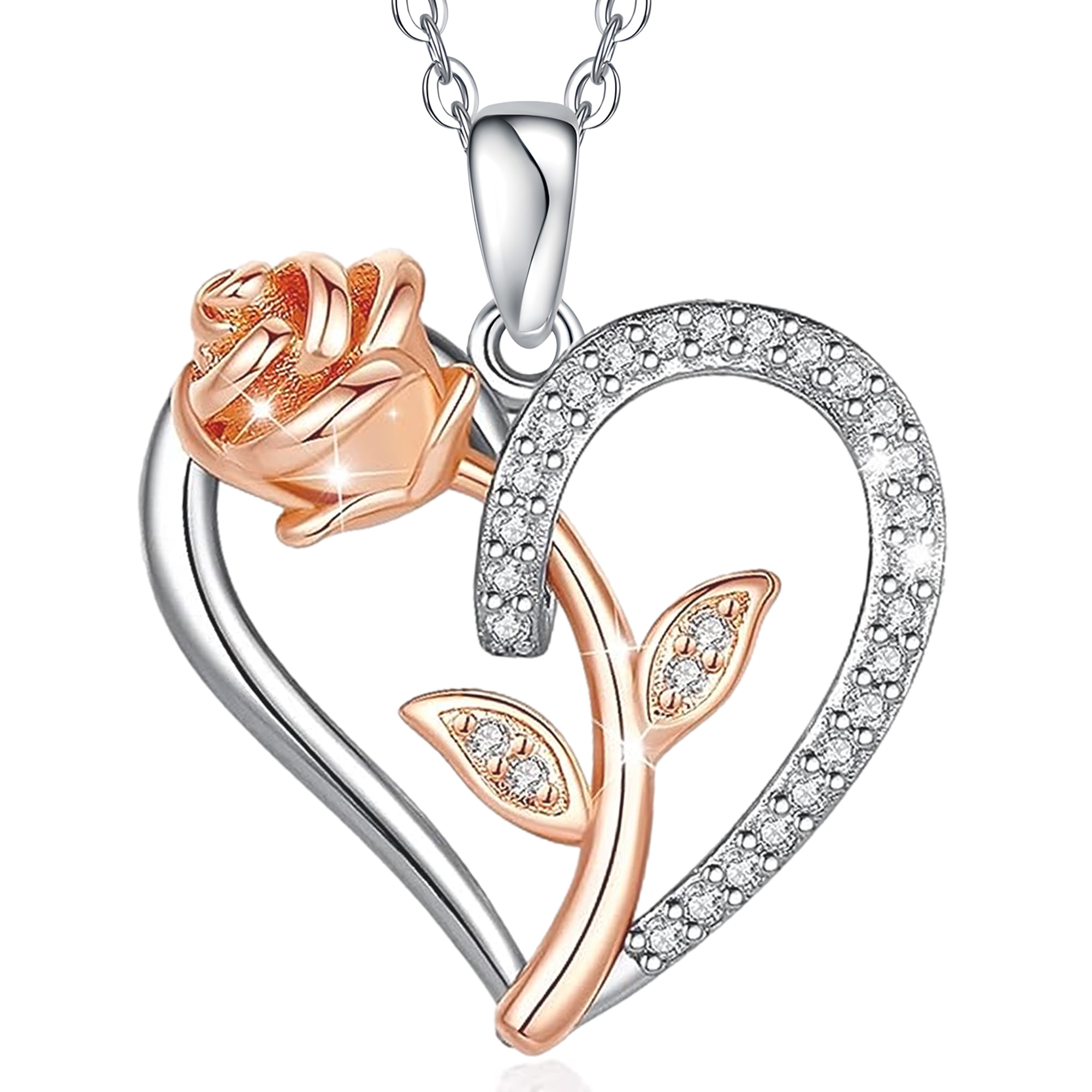 To My Wife Necklace from Husband with Message Card Romantic Gifts for Wife S925 Sterling Silver Necklace for Women, Wife Jewelry Rose Gold, Wife Birthday Anniversary Valentines Mothers Day Gifts