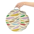 thumbnail image 2 of Retro Round Floor Cushion with Handle, Print of Cartoon Style Colorful Feathers Floating Bohemian Elements, Decorative Pillow for Living Room & Dorms, 18" Round, Eggshell and Multicolor, by Ambesonne, 2 of 4
