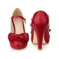 thumbnail image 5 of BLISSFUL STEP Mother's Day Women's Mary Jane Pumps Ankle Strap Bow Decor Closed Toe Stiletto Heels Red 7, 5 of 6